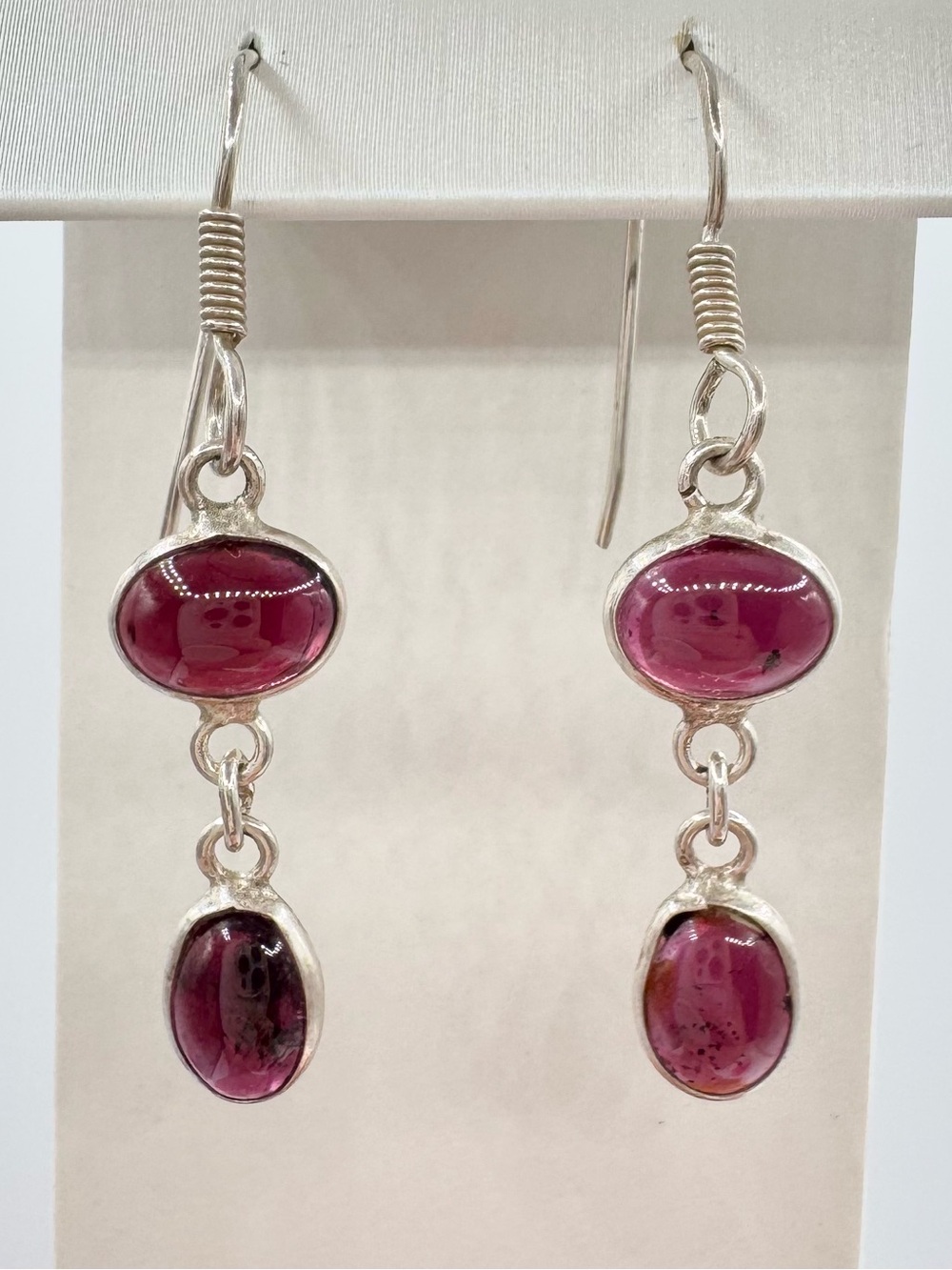 Garnet Drop Dangle Earrings In Silver Artisan Boho January Birthstone Tested